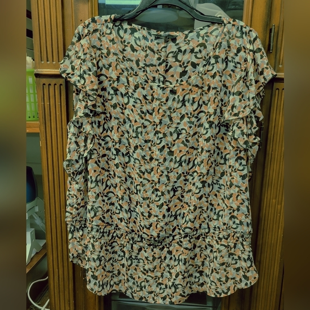 F & F Brown Gray Peach Ruffle Sleeveless Top Size 22